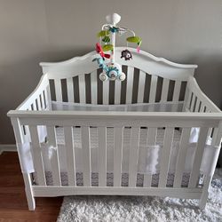 White Baby Crib + Mattress +Accessories-EXCELLENT condition