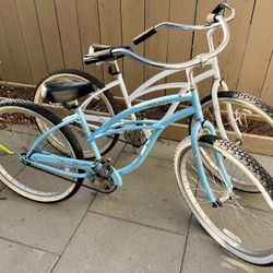 Pair Of 26 Inch Single Speed Cruiser Bikes  Step through 