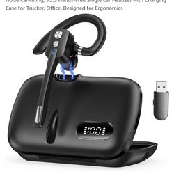 Bluetooth Headset, Wireless Bluetooth Earpiece with Dual-Mic & Noise Canceling, V5.3 Hands-Free Single Ear Headset with Charging Case for Trucker, Off