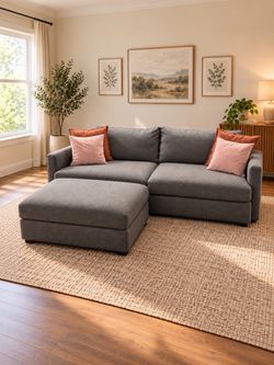 Crate & Barrel Gray Sofa Couch w/ Matching Ottoman