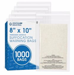 Spartan Industrial - 8" X 10" (1000 Count) Self Seal Clear Poly Bags with Suffocation Warning - Permanent Adhesive