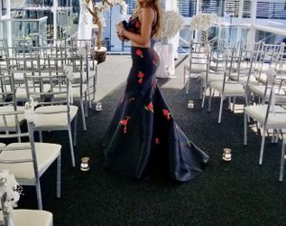 Black & Red Rose Embroidered Wedding Guest Dress 🌹