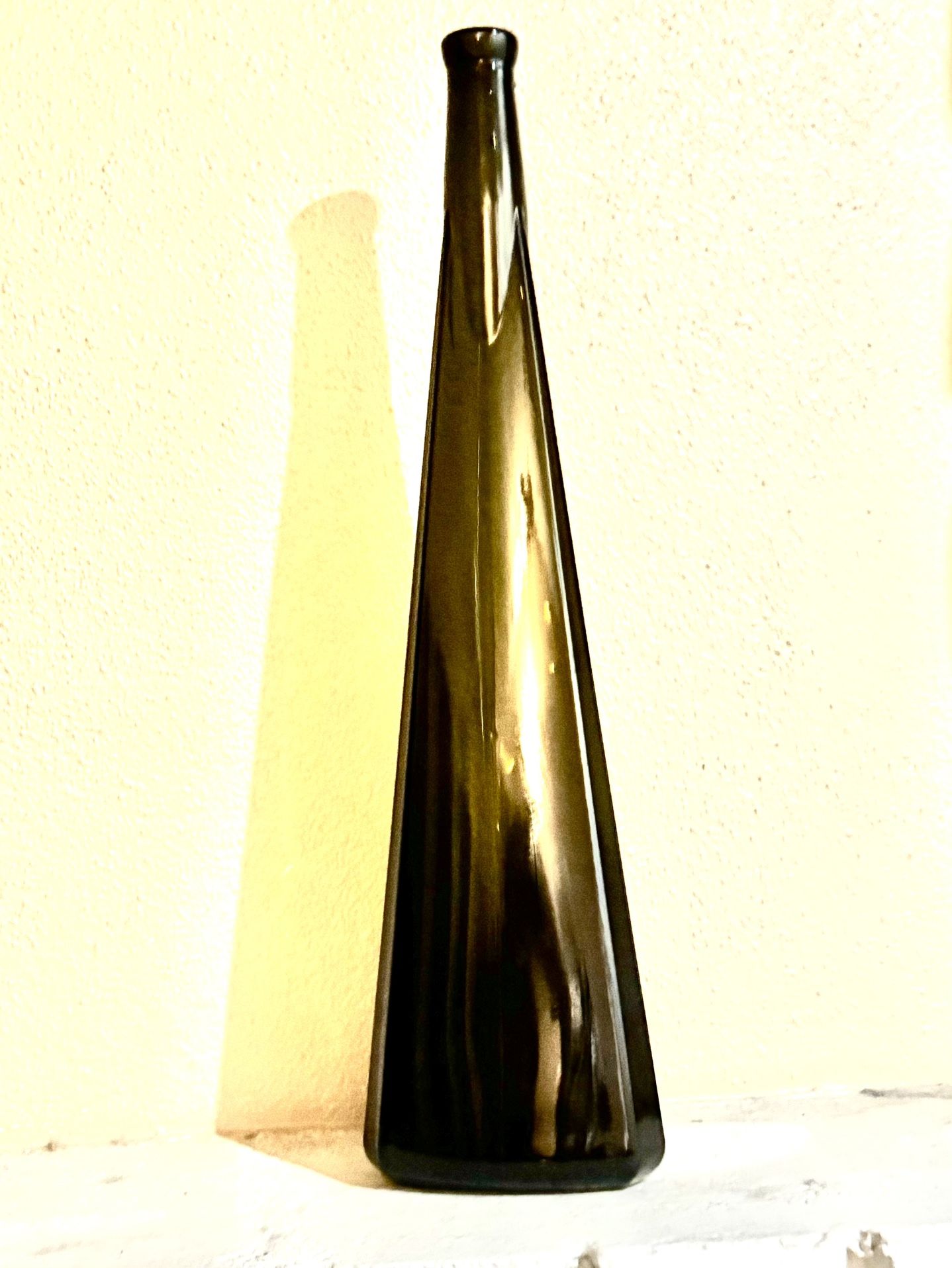 Vintage Glass Bottle 3 Sided Olive Green MCM Wine Large 19" Numbered Made Italy