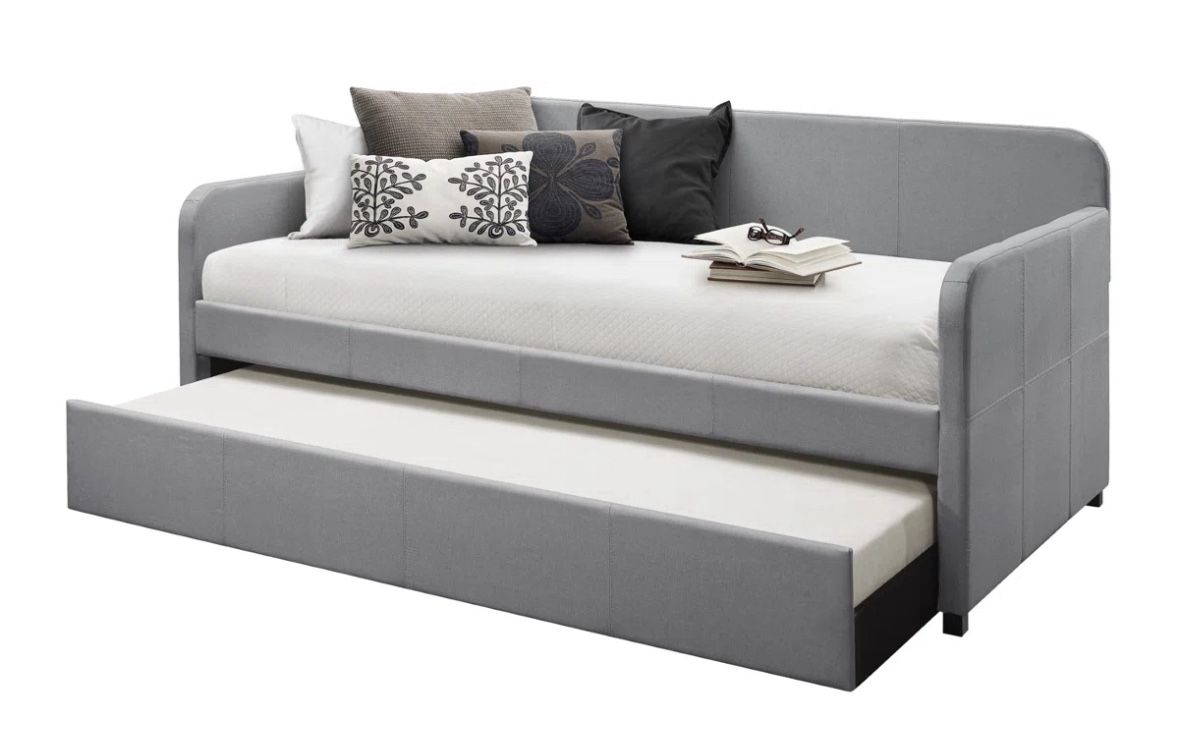 Very Lightly Used Daybed with Trundle - Grey With Two Serta Foam Mattresses