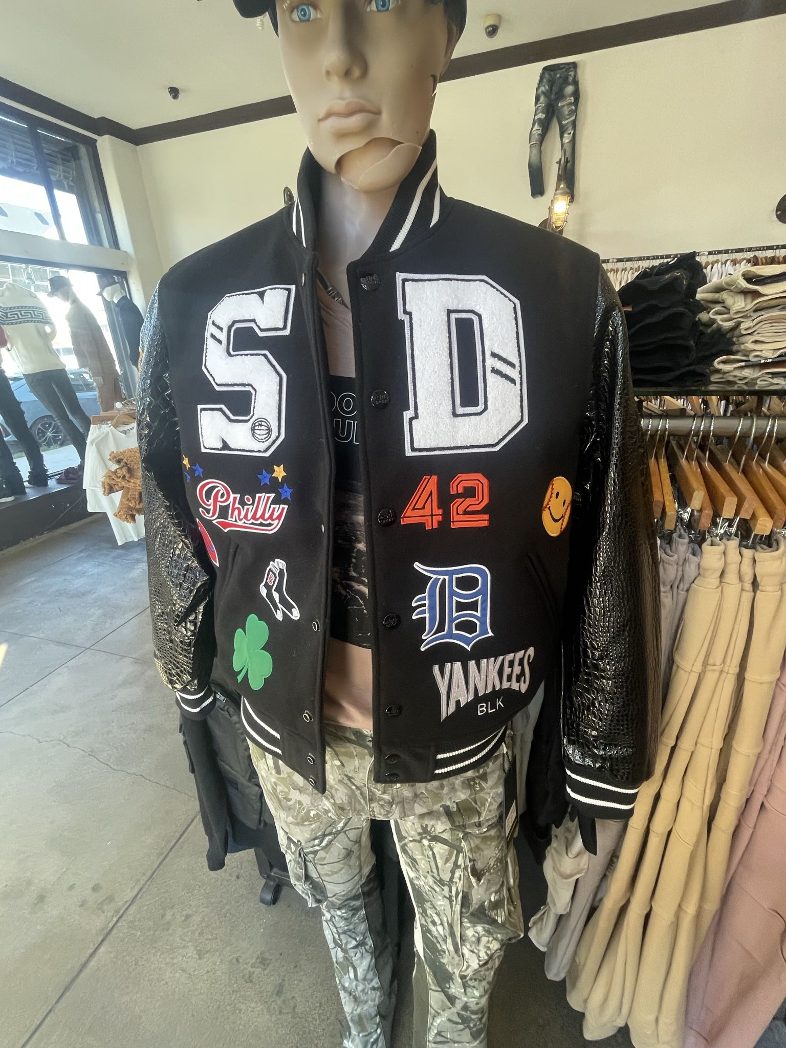 Bomber, varsity jacket, men’s store pick up