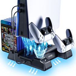 PS5 Digital Disc Console STAND Cooling Fan Dual Controller Charger Charging Station & 11 Game STORAGE Black NIB Sealed 1 Yr Warranty 