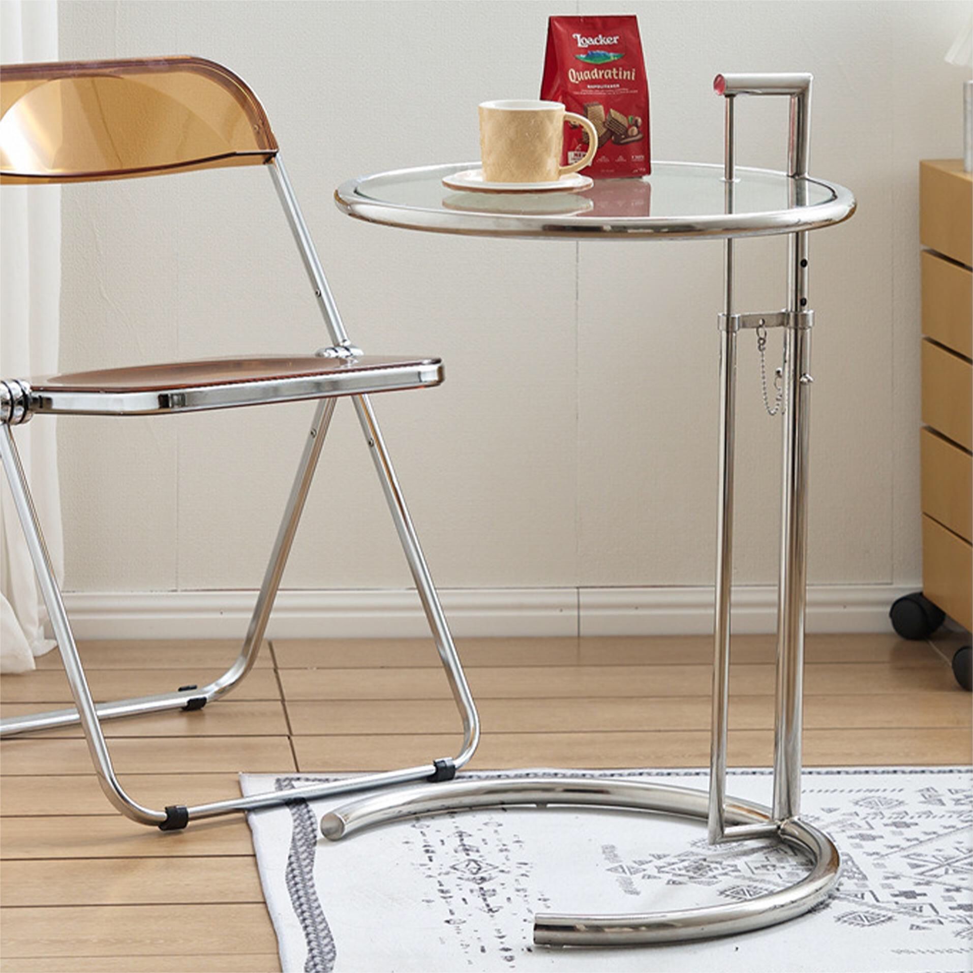 Transparent Liftable Stainless Steel Round Table Side Table Coffee Table 
