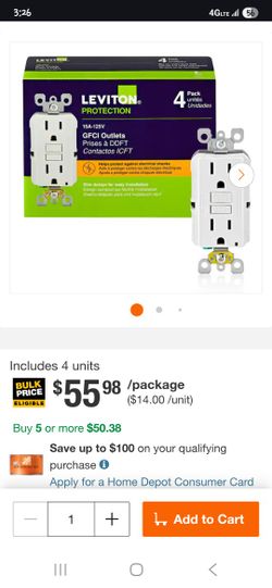 Leviton GFNT1-4W 15A 125V GFCI Outlets (4 Pack) White