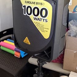 Behringer Eurolive B115D Speaker, Mixer, Stand, And Cables