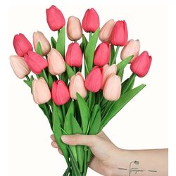 New 20Pcs Magenta and Light Pink Tulips Artificial Flowers