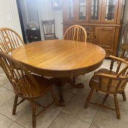 Amish Built Oak Table, Chairs And Hutch