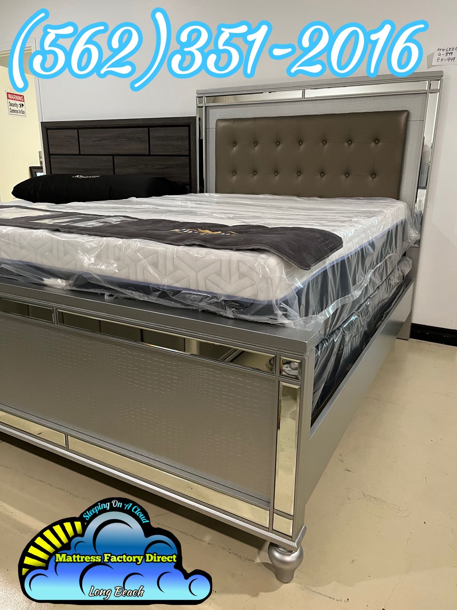 Queen Mirror Bed Frame With Memory Foam Mattress New