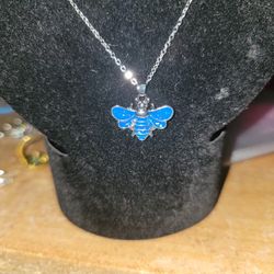 20 Inch Sterling Silver Blue Topaz Dragonfly