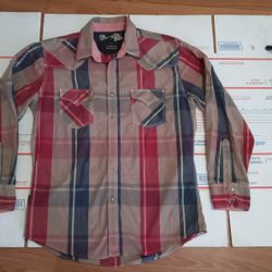 Wrangler Pearl Snap Shirt Mens Large Brown Plaid Long Sleeve 20X Competition