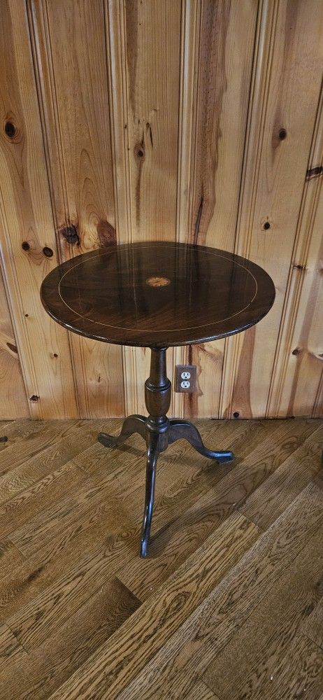 Antique Inlayed Tilting Side Table 20" diameter,  27" tall