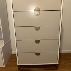5 Drawer Dresser - White/Beige/Gold