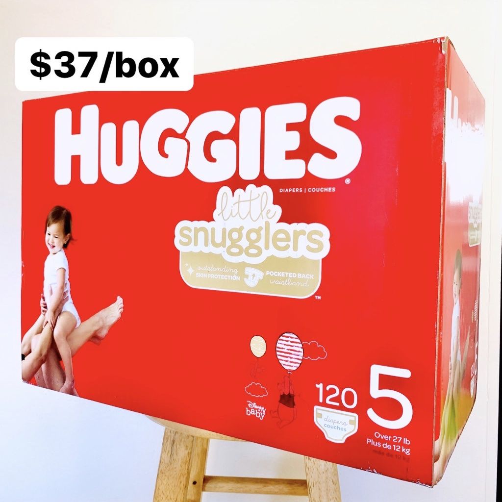 Size 5 (Over 27 lbs) Huggies Little Snugglers (120 baby diapers)