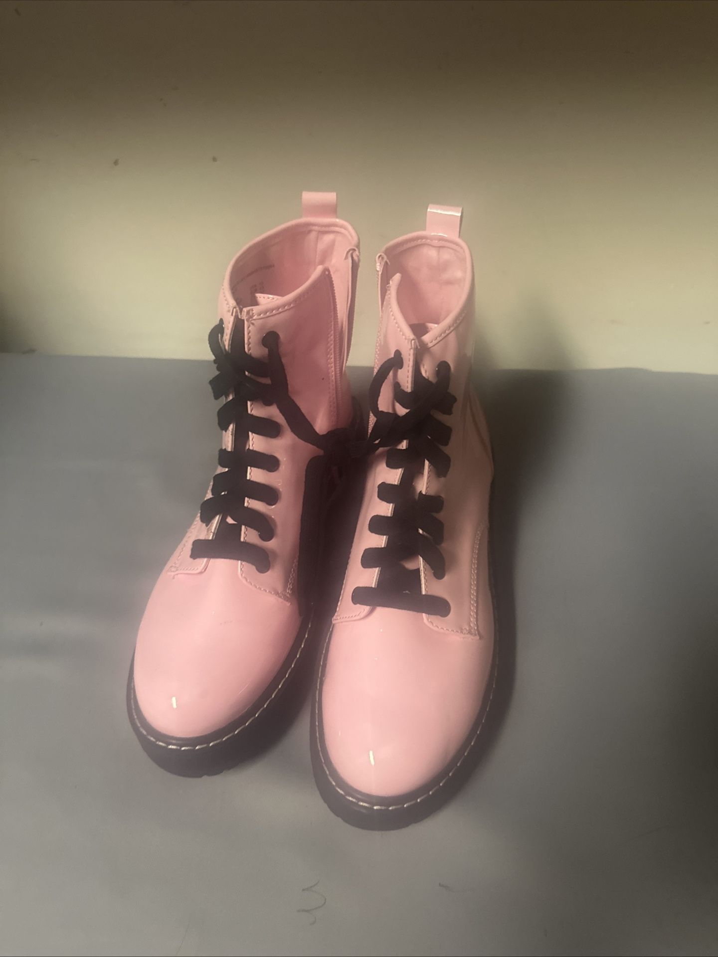 Madden NYC Moto Lace Up Nappa Booties - Pink and Black - size 10