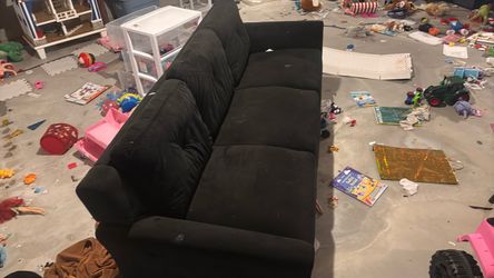 Black Fabric 3-Seat Sofa
