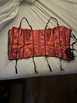 Red Satin Corset With Ties And Removable Straps 