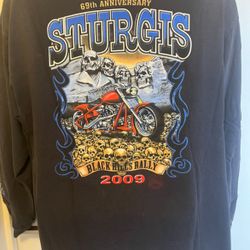 2009 69th year anniversary long sleeve Sturgis T-shirt small hole, If pictured it’s available, Size XL Black