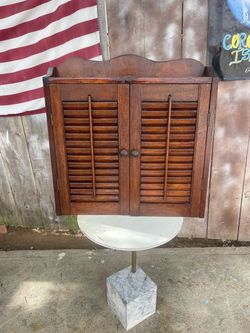 VINTAGE REFINISHED WOOD HANGING WALL SPICE CABINET