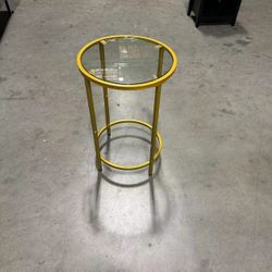 #030810 Nightstand, Side Table, Round Glass Top End Table with Metal Frame & Protective Foot Pads & Reinforced Frame for Living Room, Bedroom, Office,