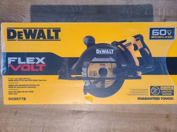 New Dewalt FLEXVOLT 60V MAX Brushless 7-1/4 in. Wormdrive Style Circular Saw (Tool Only). $230