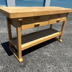 Delivery Available! 60x20x34in Large Solid Wooden 4 Drawer Garage Shop Tool Storage Work Bench! Ball Bearing Felt Lined Drawers, slide great! 
