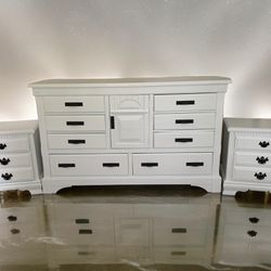 Huge Dresser & Nightstands 3pc Bedroom Set Solid Wood White New 