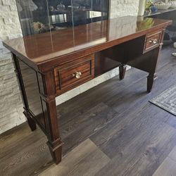 (2) Solid Wood Vanity / Desk With Adjustable Feet & Comes With Tempered Glass Top SEE DESCRIPTION 
