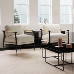 LukeAlon Mid Century Sherpa Accent Chairs Set of 2, Ultra Soft Living Room Chairs with Metal Legs