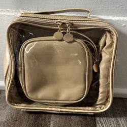 Stylish Beige Makeup Bag with Matching Mini Pouch”
