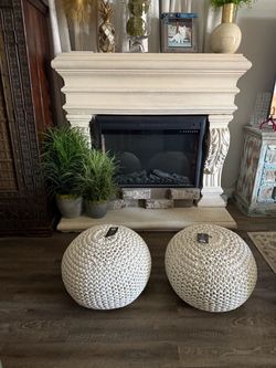 Set of 2 Cream Knit Pouf Ottomans