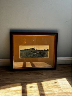Vintage Framed Black & White Farmhouse Boat Print