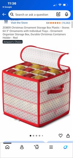 Zober Christmas Ornament Storage Box - Holds 64 Ornaments, Red