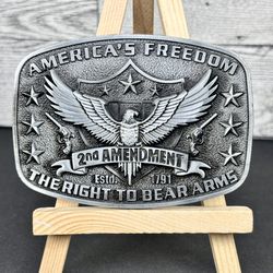America Second Amendment 2A, 2nd, Freedom, Guns Antique Silver Tone 3d belt buckle 