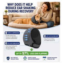 MCTOURY No-Shake Ear Wraps for Dogs: 97% Less Ear Flapping During Recovery Protect Healing Ears After Hematoma Surgery – Secure Anti-Slip Fit for Larg