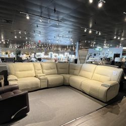 Beige 6pc Power Reclining Sectional Couch