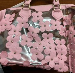 Clear Tote Bag with Pink Flower Appliqués