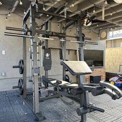 Vesta Fitness Smith Machine 2001 w/Bench Attachment | 230lb Bumpers Weights | 7ft Olympic Bar | Fitness | Gym Equipment | FREE DELIVERY🚚 