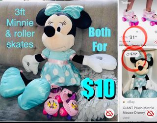 $10 For Both Disney Huge 3ft Minnie Mouse plushie and Adjustable Roller Skates 🛼