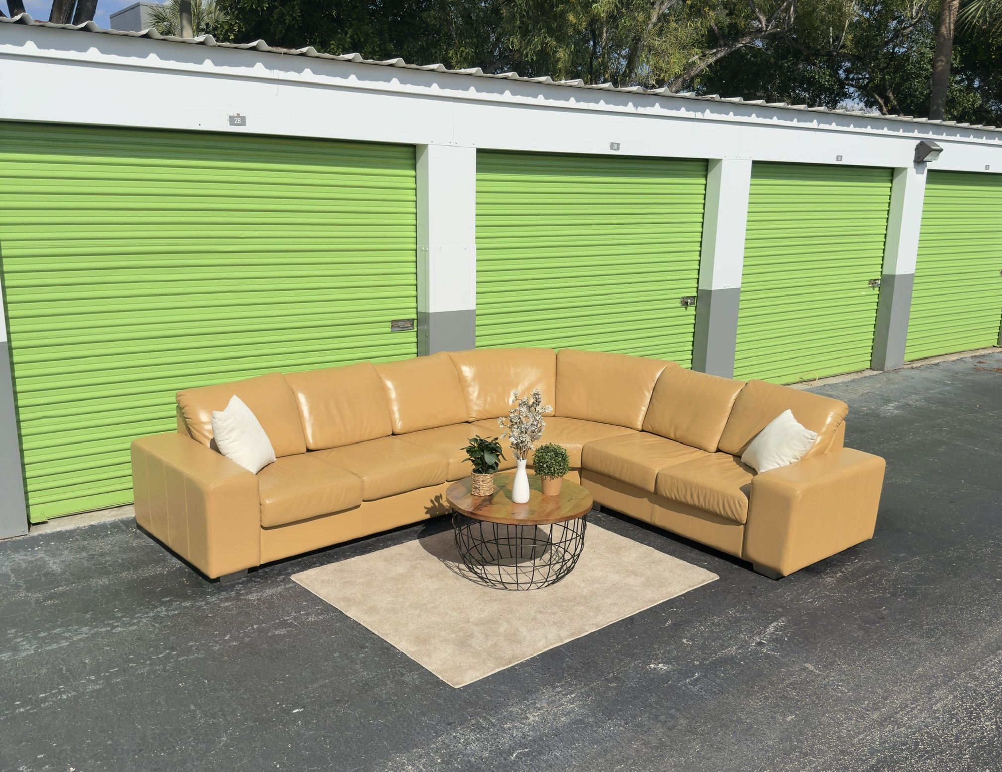 Peanut Butter Leather Corner Sectional Couch 