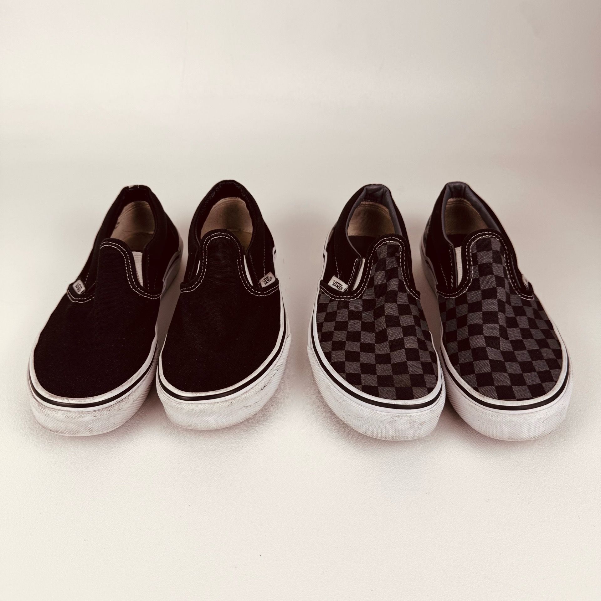 Vans Kids Size 3 - Classic Slip-On Shoes Black & Checkerboard