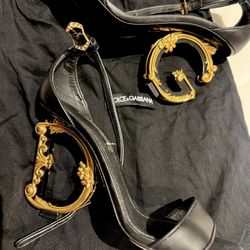 Dolce&Gabbana Sculpted-Heel Baroque DG Leather Sandals