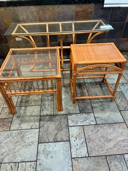 Three Piece Bamboo Living Room Set Coffee Table Side Table Console Table