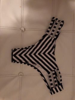 Striped black and white cheeky bikini bottom