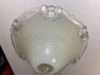 Vtg Green FROSTED BOW ACCENT DECO RETRO GLASS CEILING SHADE 12"