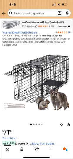 Live Animal Trap, 32”x13”x11” Large Racoon Traps Cage for Groundhog/Stray Cats/Rodent Humane Catcher Indoor & Outdoor Detachable into 16" Small Box Tr