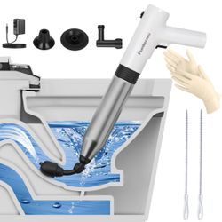 Electric Toilet Plunger,Unclog In One Shot,Remover For Bathroom,Kitchen Pipes Clog,High Pressure Air Plungers For Bathroom Heavy Duty (White)
